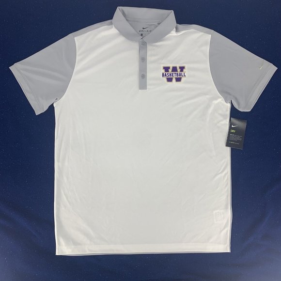 Men's Nike Dri Fit Polo Shirt Washington Huskies‎ Basketball White Gray L NWT - Picture 1 of 10